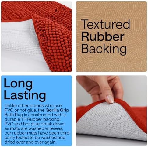 GORILLA GRIP Bath Rug Mat for Bathroom, Thick Chenille, 44x26 Sunset Orange - Image 3