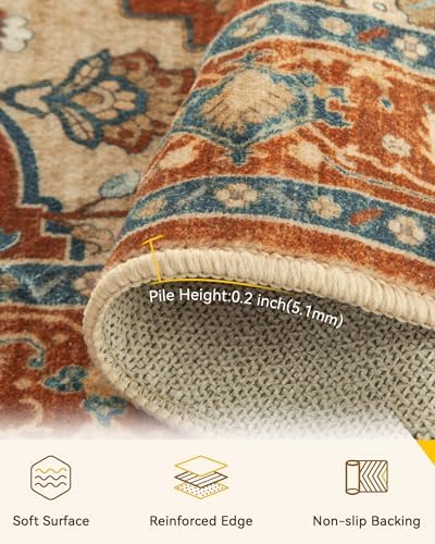 RELEANY Washable Area Rug, Round 10ft, Red/Orange/Blue/Brown - Image 4
