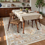 Washable Area Rug 3' x 5 ' Vintage Traditional Persian Mat - Foldable Distressed Non-Slip Machine Washable Carpet for Living Room Bedroom Kitchen Home Decor - Dove Gray and Coral - Image 3