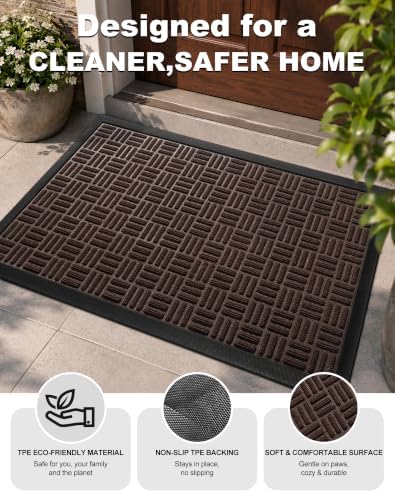 Mibao Front Door Mat Outdoor Entrance, 47" x 32" Heavy Duty Welcome Mat for Outdoor and Indoor, Waterproof Dirt Trapper Doormat, Super Absorbent Indoor Entryway Mat for Patio & Porch - Brown - Image 2