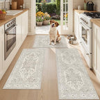 Madane Washable Kitchen Rug Set of 3 Small Area Rugs Non-Slip, Beige/Brown by Madane