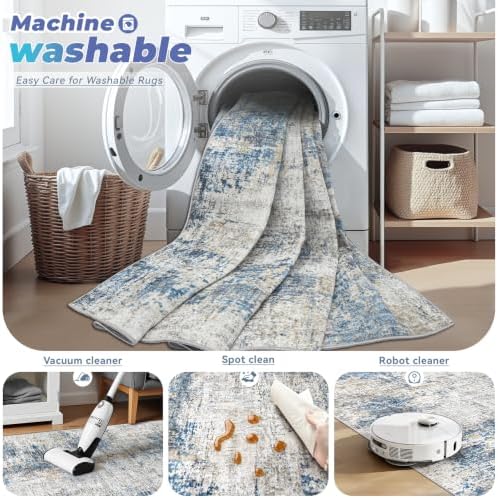 pmtsns Area Rugs 9x12 for Living Room: Washable Rug Modern Abstract Neutral Soft Non-Slip Low-Pile Indoor Large Carpet for Bedroom Dining Room Playroom Home Office (GreyBlueBrown, 9'x12') - Image 3