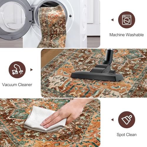 Yamaziot Washable Runner Rug, 3x6 Non-Slip Boho Vintage Hallway Kitchen Rug - Image 5