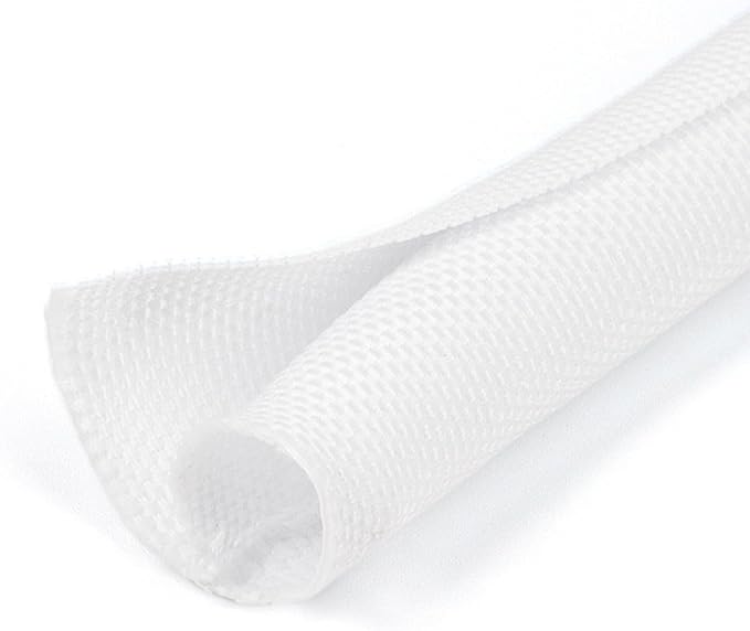 HOLED 1 inch Split Braided Cable Management Sleeve for USB Cable Power Cord Audio Video Cable, Wire Loom Cord Protector from Cat Dog Chewing (White, 25FT)