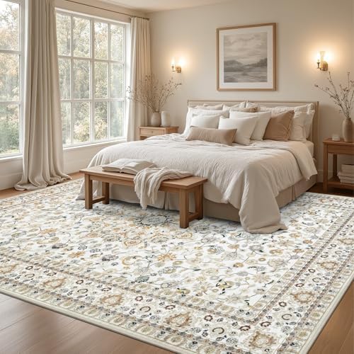 8x10 Area Rugs Living Room: Washable Vintage Rug for Bedroom Beige - Image 4