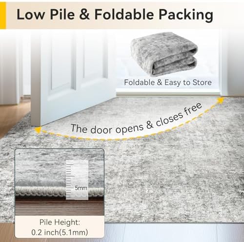 RELEANY Washable 3'x5' Abstract Area Rug for Living Room Gray White - Image 5