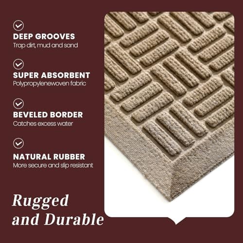 Mibao Front Door Mat Outside Entrance, 47" x 32", Heavy Duty Welcome Mat, Stain and Fade Resistant, Dirt Trapper Doormat, Super Absorbent Indoor Outdoor Entryway Mat with Non-Slip Backing, Beige - Image 4