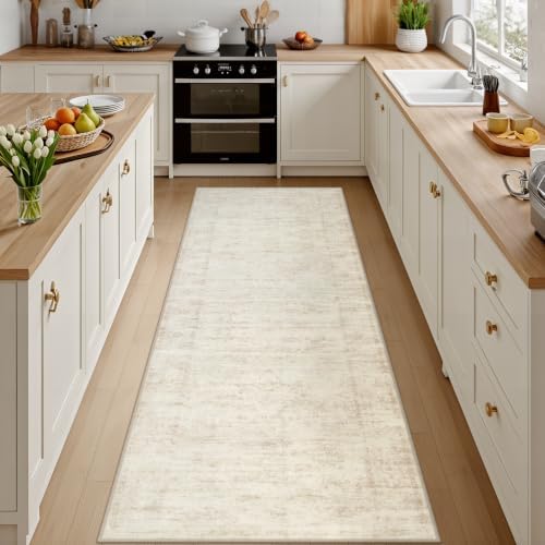 3x14 Hallway Washable Runner Rug: Kitchen Carpet Retro Beige by Luxturiy