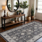 4x6 Living Room Area Rugs: Washable Non-Slip Boho Decorative Rugs for Bedroom Nursery Low Pile Neutral Small Carpet for Kitchen Dining Room Non-Shedding Floor Mat for Kids Room Office (4x6，Black) - Image 2