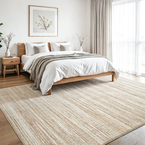 Chicrug 5x7 Beige Washable Striped Abstract Area Rug Living Room Bedroom - Image 3