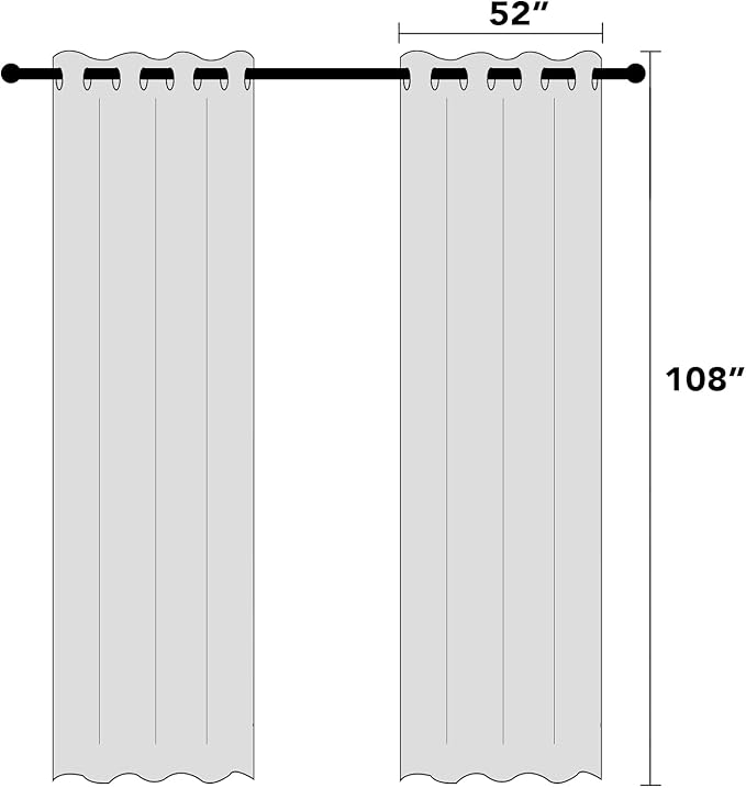 PrinceDeco Blackout Curtains 108 Inches Long Solid Thermal Insulated with White Liner Full Blackout Soundproof Window Treatment Drapes for Bedroom Living Room, 52" Wide Per Panel, Set of 2,Ivory