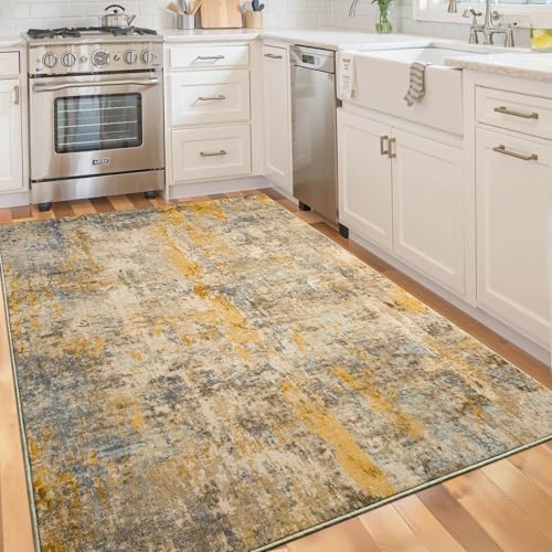 Entryway Rug 3x5 Beige Bedroom Area Rug Washable Non Slip Abstract Boho Rugs for Indoor Entry, Kitchen, Classroom, Bathroom, Kids Girls Room, Office, College Dorm Small Carpet - Image 5
