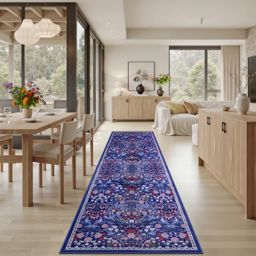 PLHXFR 2.6x10 Washable Runner Rug：Floral Indoor Kitchen Soft Carpet Blue - Image 4