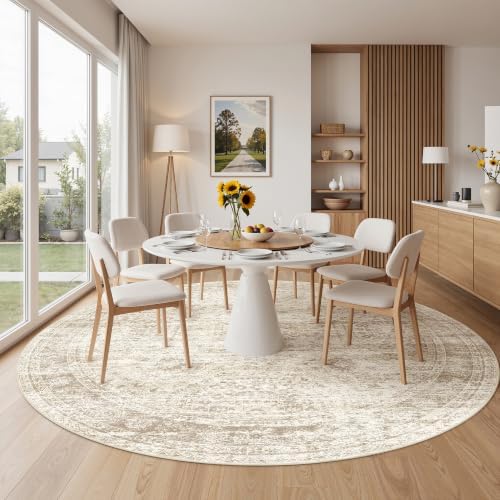 9ft Round Rug,Large Circle Rug for Dining Room Table,Beige - Image 4