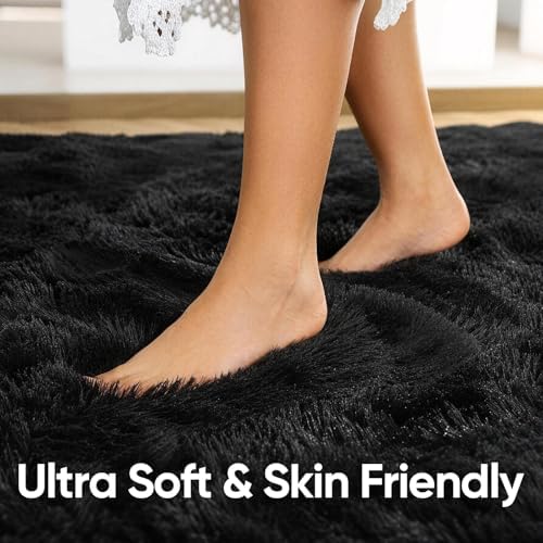 5'3''x7'5'' Black Fluffy Soft Area Rug Non-Slip for Living Room Bedroom - Image 5