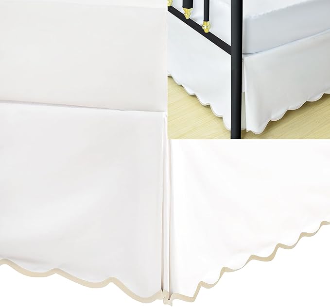 HIG King Bed Skirt - Easy Fit Scallop Edge Pleated Bedskirts with Spilt Coner, 12 Inch Drop Anti-Slip Dust Ruffle, Thick Fabric for Enhanced Privacy, Pre-Washed for Long-Lasting Use, Machine Washable