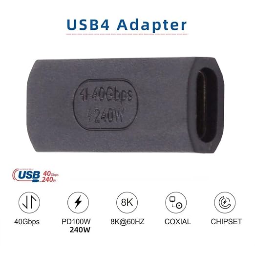chenyang USB C Connector USB4 Type C Female to Female 240W Power 40Gbps Data 8K Video Extension Connector Adapter