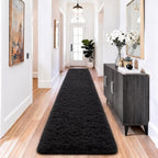 Ophanie 2x10 Runner Rug for Hallway, Upgrade Non-Slip Fluffy Soft Bedside Rugs, Bedroom Living Room Black Shaggy Black Carpet for Girls Boys Dorm Decor Aesthetic with Over 99 pcs Pile fibers by Ophanie
