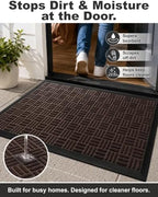 Mibao Front Door Mat Outdoor Entrance, 36" x 17" Heavy Duty Welcome Mat for Outdoor and Indoor, Waterproof Dirt Trapper Doormat, Super Absorbent Indoor Entryway Mat for Patio & Porch - Brown - Image 4