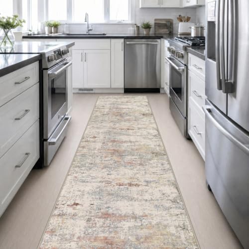 3x14 Washable Runner Rug：Modern Abstract Kitchen Soft Carpet Taupe - Image 5