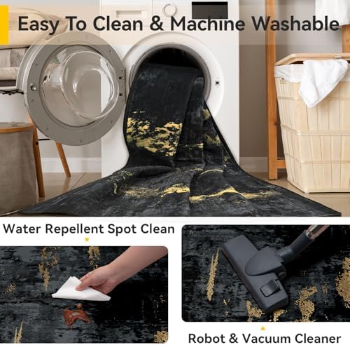 RELEANY Washable Runner 2'6"x10' Abstract Area Rug for Hallway Black Gold - Image 5