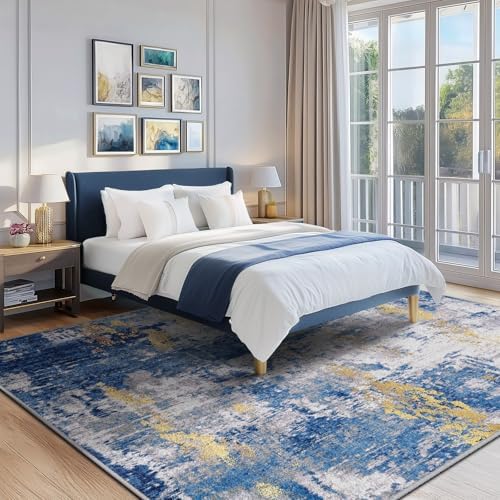 RELEANY Washable 9'x12' Abstract Area Rug for Living Room Blue Gold - Image 6