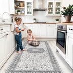 Hallway 4x8 Washable Runner Rug: Oriental Stain Resistant Entryway Kitchen Rug Farmhouse Soft Carpet for Bathroom Bedroom Thin Laundry Room Floor Mat with Non Slip Backing for Pets Family(4x8,Grey) by HYHAOYUNLAI