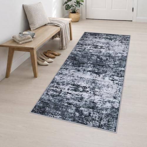 2x6 Washable Runner Rug：Modern Abstract Kitchen Carpet Black - Image 3