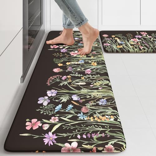 KIMODE Anti Fatigue Mats for Kitchen Floor, Farmhouse Floral Kitchen Rugs by StayinComfortCookwithJoy
