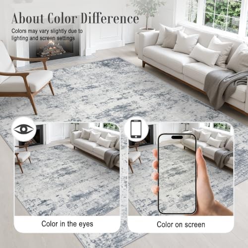 2.6x8 Washable Runner Rug：Modern Abstract Soft Carpet Blue Grey - Image 6