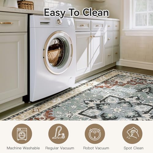 Lofus 3x5 Small Kitchen Area Rugs, Vintage Boho Washable Carpet, Beige - Image 3
