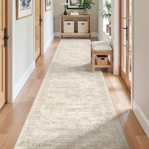 2x10 Runner Rug Non Slip,Washable Hallway Runner Rug,Beige by Restydon