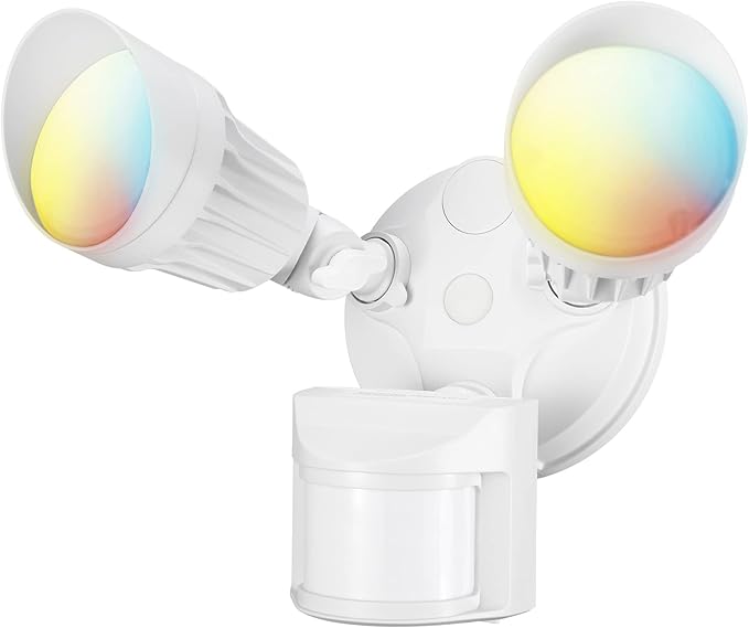 LEONLITE 3CCT LED Security Light, Motion Sensor Outdoor Lights, Dusk to Dawn, ETL Listed, Adjustable Heads, 3000K4000K5000K Selectable, Motion Detector Flood Light for Outside, IP65 Waterproof, White