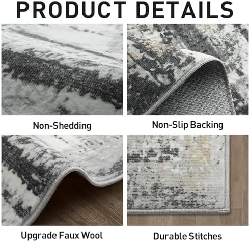 5x7 Area Rugs for Living Room: Washable Abstract Black Grey Gold Carpet - Image 5