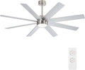 WINGBO 60" Large DC Ceiling Fans with Lights and Remote, 3 Downrods, 8 Plywood Blades, 6-Speeds Reversible DC Motor, 3CCT, Indoor Ceiling Fan for Bedroom Living Room Patio, Brushed Nickel and Silver