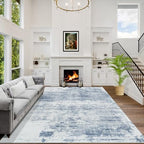 8x10 Area Rugs for Living Room: Washable Abstract Blue White Bedroom Carpet by GENTDRIZZ