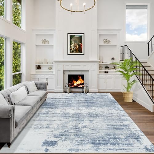 4x6 Area Rugs for Living Room: Washable Abstract Blue White Bedroom Carpet by GENTDRIZZ