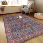 Washable Area Rug 4' x 6' Vintage Traditional Persian Mat - Foldable Distressed Non-Slip Machine Washable Carpet for Living Room Bedroom Kitchen Home Decor - Indigo and Crimson - Image 4