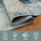 9x12 Area Rugs for Living Room Washable Bedroom Dining Room Teal Grey Gold - Image 3