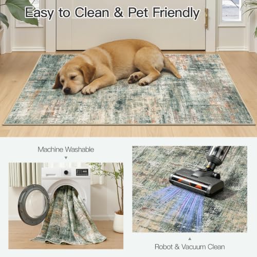 2x4 Area Rugs for Entryway, Abstract Kitchen Mats for Floor, Coffee Green - Image 5