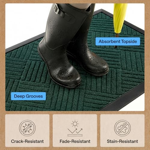 GORILLA GRIP WeatherMAX Door Mat, Indoor Outdoor Use, 29x17, Green Diamond - Image 5
