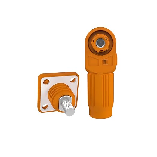 120A Battery Energy Storage Connector, 25mm² High Current Connectors IP67 Waterproof Stud Wiring Power Adapter Quick Plug Terminal Right Angle Plug and Socket （1000V Orange)