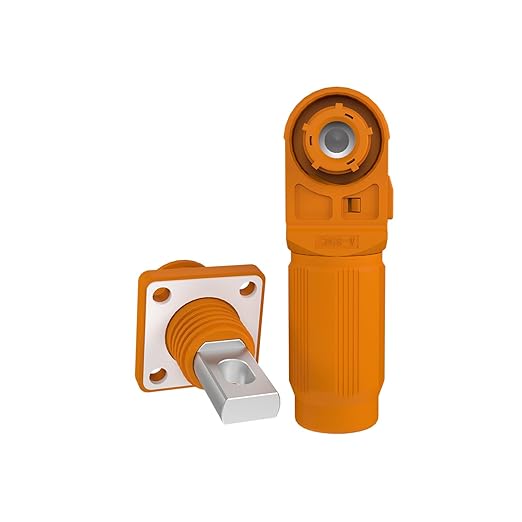 120A Battery Energy Storage Connector, 25mm² High Current Connectors IP67 Waterproof Copper Plate Wiring Power Adapter Quick Plug Terminal Right Angle Plug and Socket (1000V Black+Orange)