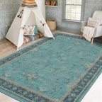 5x7 Teal Rug for Living Room, Boho Turquoise Rugs for Bedroom, Modern Eclectic Low-Pile Carpet for Dining Table, Washable Non-Slip with Rubber Back - Image 3