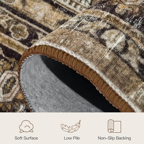 6x9 Area Rugs for Living Room, Non-Slip Washable Brown Vintage Carpet - Image 7