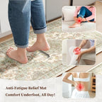 Boho Kitchen Mats for Floor 2PC Anti Fatigue Kitchen Rugs, Green Beige - Image 3