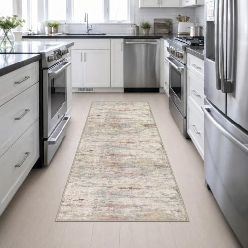 3x8 Washable Runner Rug：Modern Abstract Kitchen Soft Carpet Taupe - Image 4
