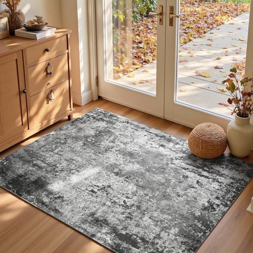 Entrance Rugs Indoor 3x5 Black Entry Rug Washable Abstract Black Small Area Rug Non-Slip Low Pile Throw Rugs for Entryway, Kitchen Floor, Front Door Indoor Door Mat, Bathroom, Bedroom Bedside by OmpaaHomeDecor