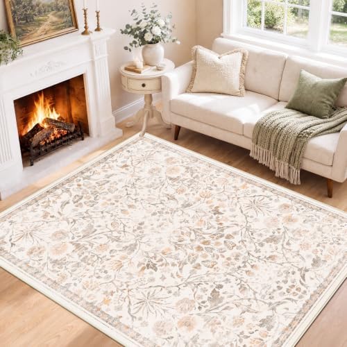 SameBed 4x6 Area Rug Living Room, Vintage Washable Carpet Cream Beige by SameBed