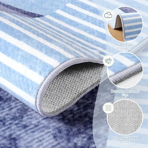 Ompaa Living Room Rug 5x8 Blue Area Rug Machine Washable Rug Non Slip Indoor Large Rugs for Bedroom, Classroom, College Dorm, Farmhouse, Dining Room, Kids Playroom - Image 5